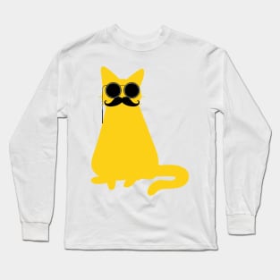 funny yellow cat with a big mustache and sunglasses Long Sleeve T-Shirt